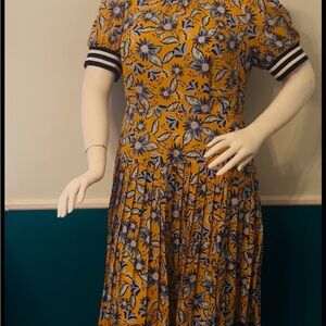 HELLO SPRING!! Eloquii Yellow Floral Midi Dress with Striped Sleeve Trim